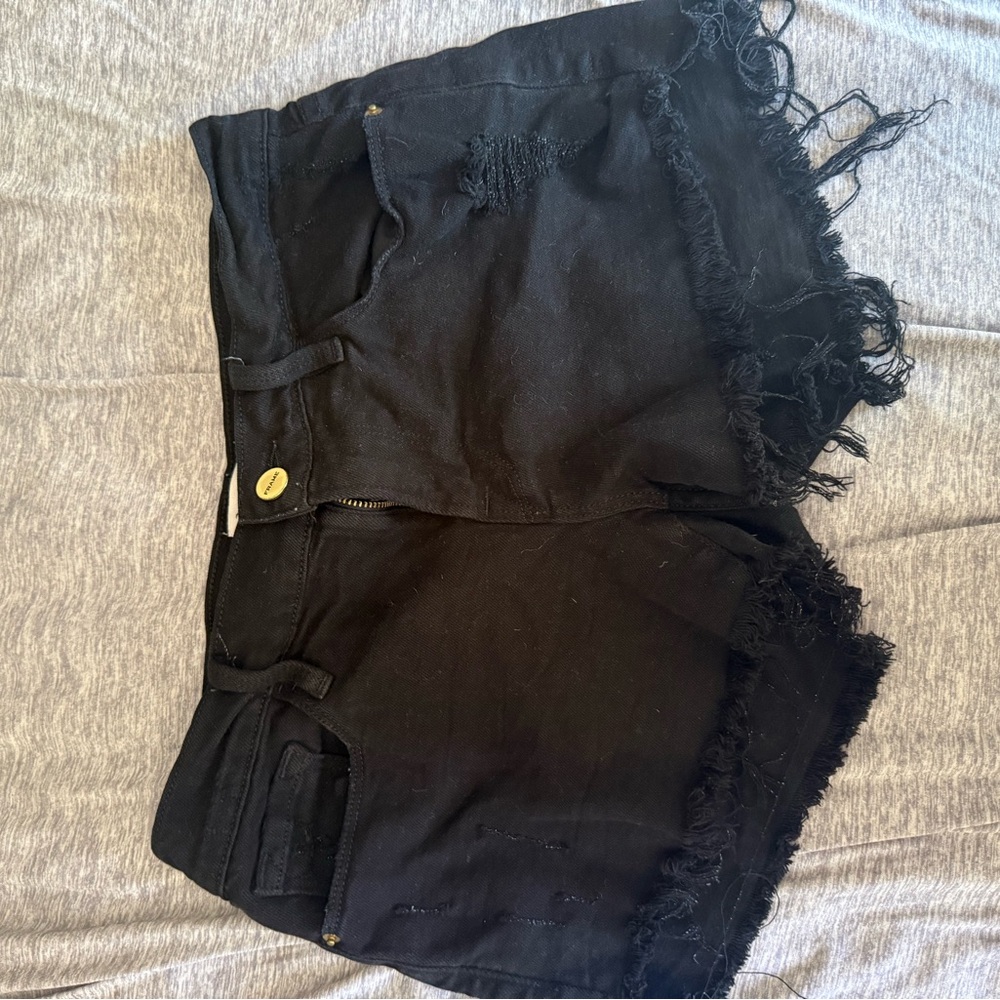 Frame Denim Black Frayed Jean Shorts